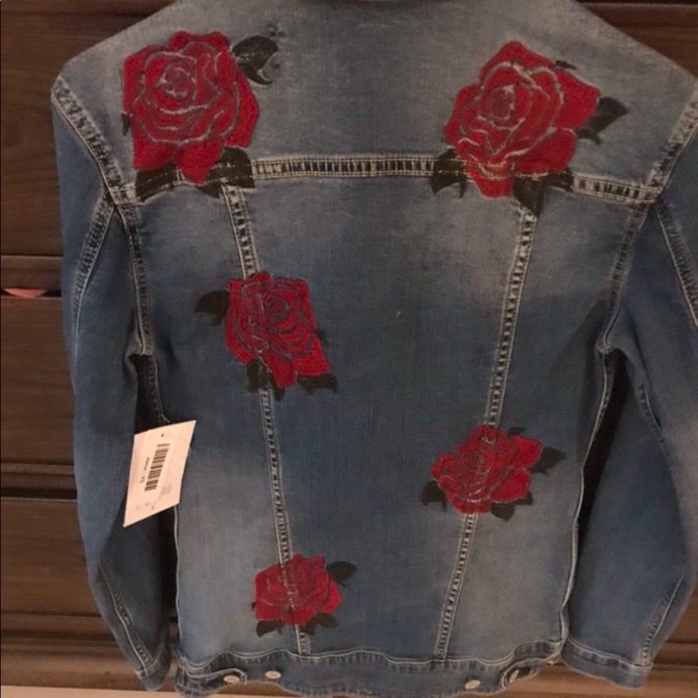 Denim jacket with embroidered roses. Beautiful!! Never worn. - Picture 2 of 2